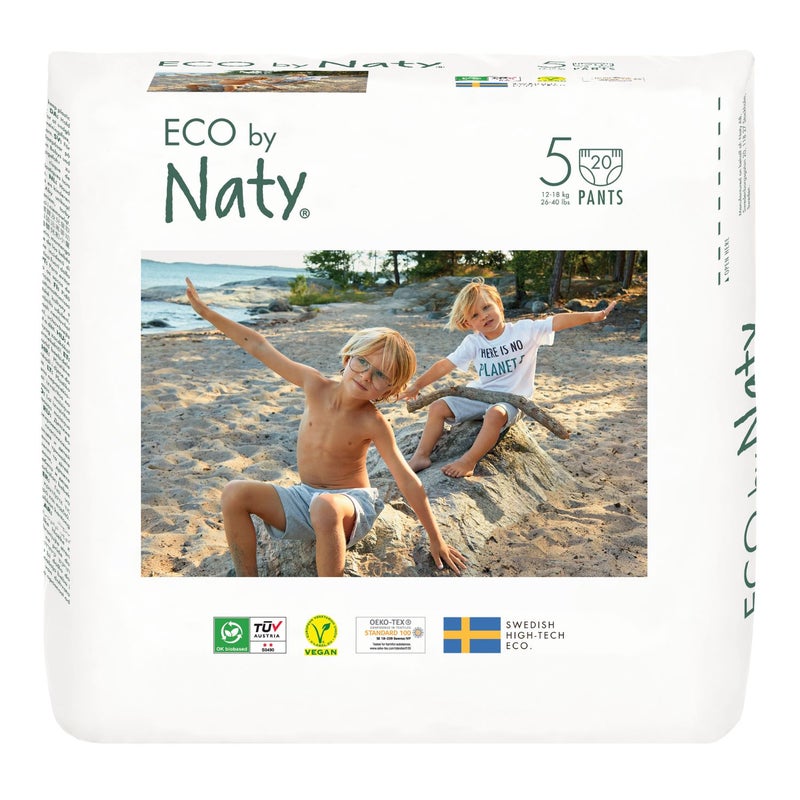 Naty سراويل الحفاضات الحجم 5 (12-18 كجم)، فائقة الامتصاص، قابلة للتنفس، خالية من المواد الكيميائية الضارة، عبوة من 20 - Image 1